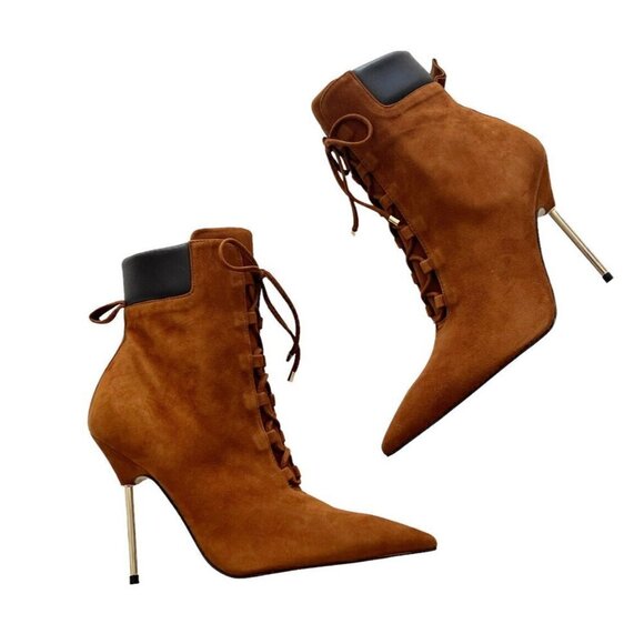 Good American Boots Womens Size 8 Tobacco Suede Pointed Toe Scandal Booties NIB - Picture 8 of 11